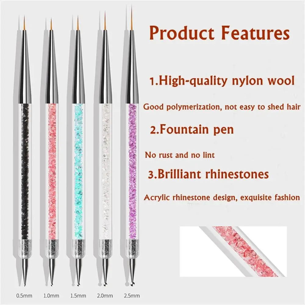 

5Pcs Nail Art Dotting Pen 2 Side UV Gel Acrylic Drawing Liner Flower Brush Decoration Rhinestone Crystal DIY Manicure Tools