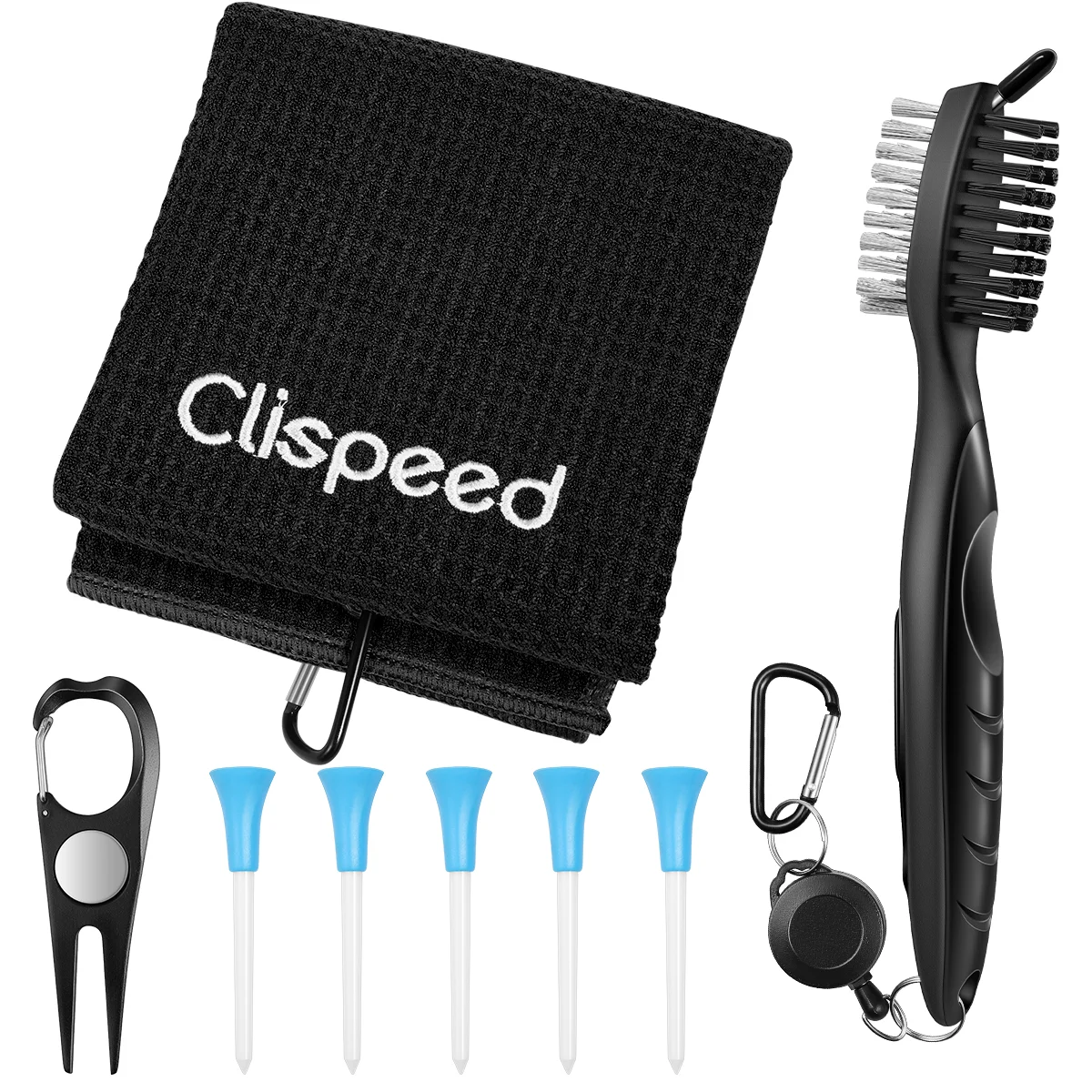 

Clispeed 8PCS Accessories Towel Brush Tool Kit Colorfast Towel Tee Divot (Black)