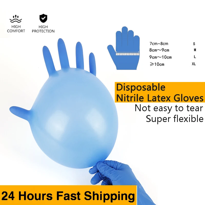 Универсальные гибкие черные синие одноразовые нитриловые латексные перчатки