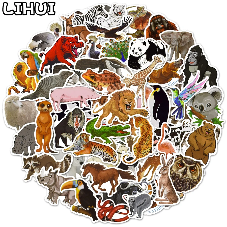 Pegatinas de animales del Zoo para ni&ntilde;os, pegatina de tel&eacute;fono para coche, port&aacute;til, monopat&iacute;n, paquete de Le&oacute;n de dibujos animados, juguetes, 10/50 Uds.-0