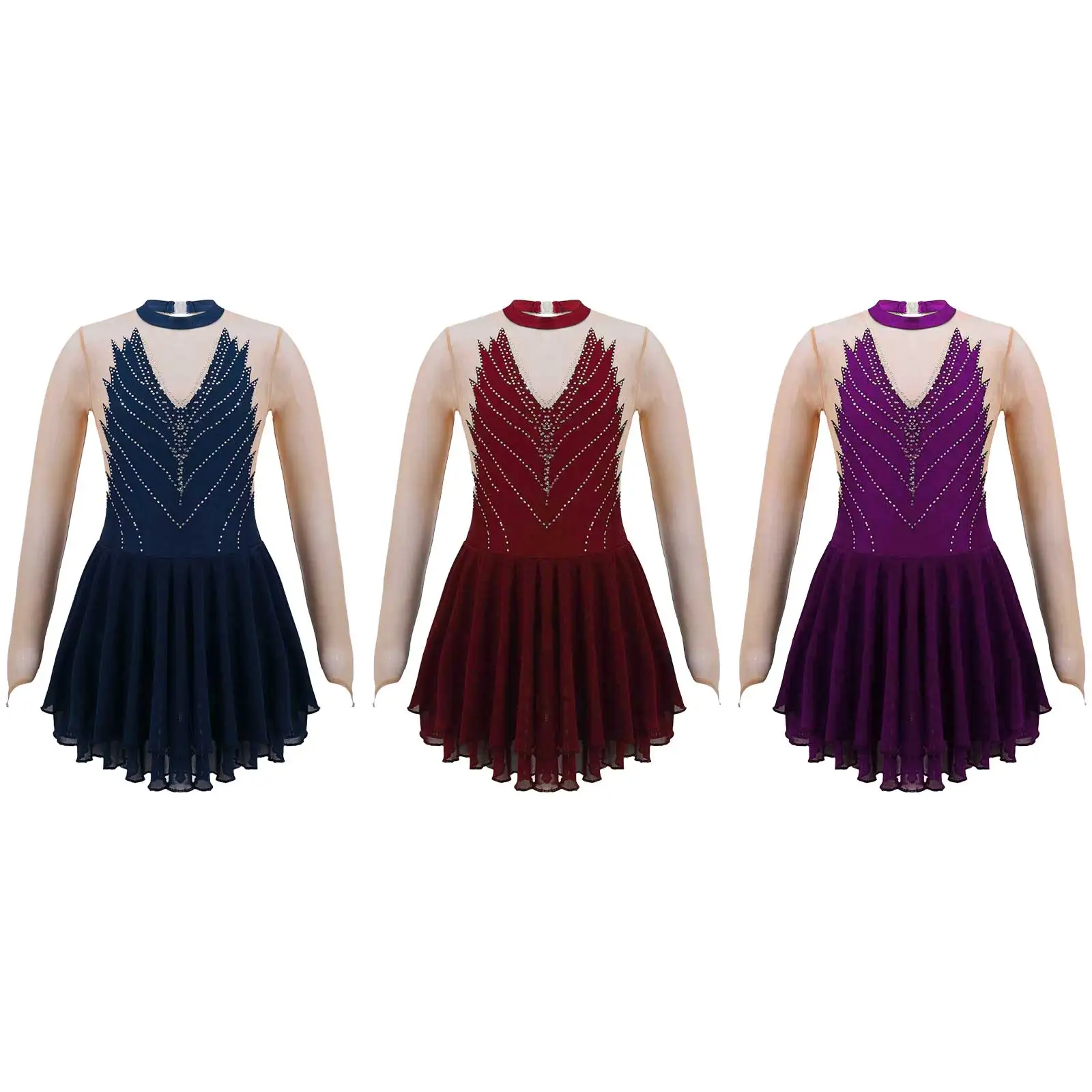 Kids Girls Ballet Dance Dress Long Sleeves Keyhole Back Figure Skating Ballerina Gymnastics Leotard Performance Tutu | Детская одежда и