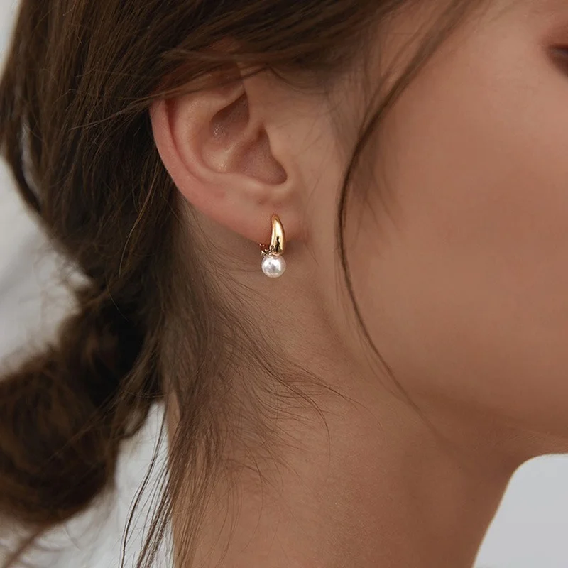 

Vintage Pearl Hoop Earrings for Women Girls Geometric Round Gold Earrings Small Cute Brincos 2021 New Trendy Party Jewelry