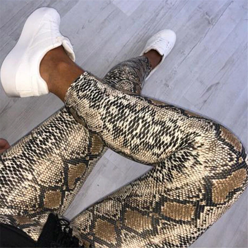 

Women High Waist Pants Leopard Print Snake Skin Pattern Skinny Pencil Pants Slim Ladies Trousers Stretch Trousers Women Leggings