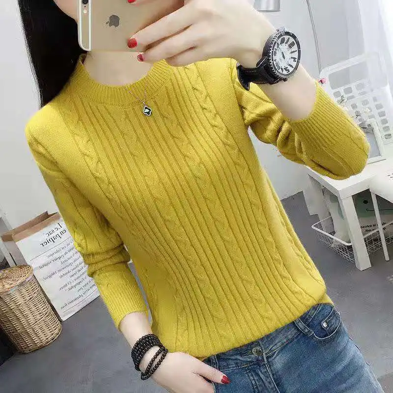 

Hot pull women's autumn winter 2020 new Korean round neck Pullover twisted color knitting basic shirt