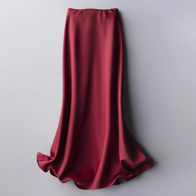 

Women's Elegant Glossy Satin Skirt Lady Fashion OL Party Office Skirts Vintage Plain Solid High Waist Skirts Work Wear