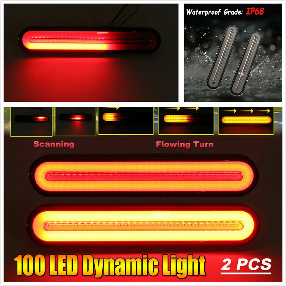 2PC 100LED 4-in-1 Car Rear Taillight Brake Light Turn Signal Lamp Waterproof Low Power Consumption Streamer | Автомобили и