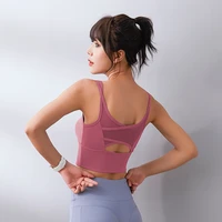 wholesale yoga bras for women comfort gym fitness sport bra removable padded running tank top underwired hollow cross back