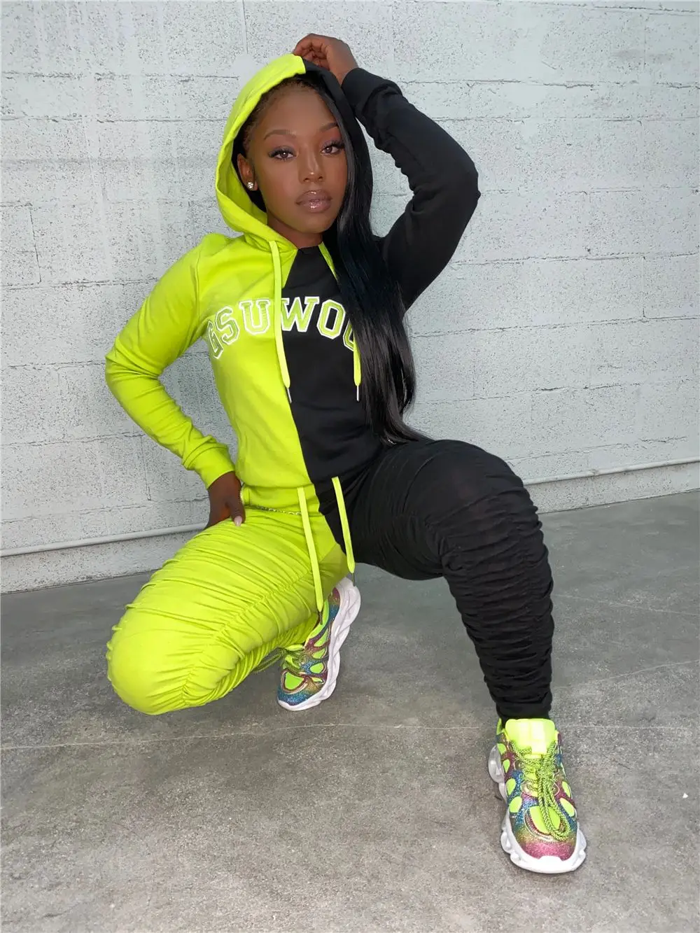 Женский спортивный костюм Wjustforu толстовка на молнии с капюшоном и брюки-карандаш