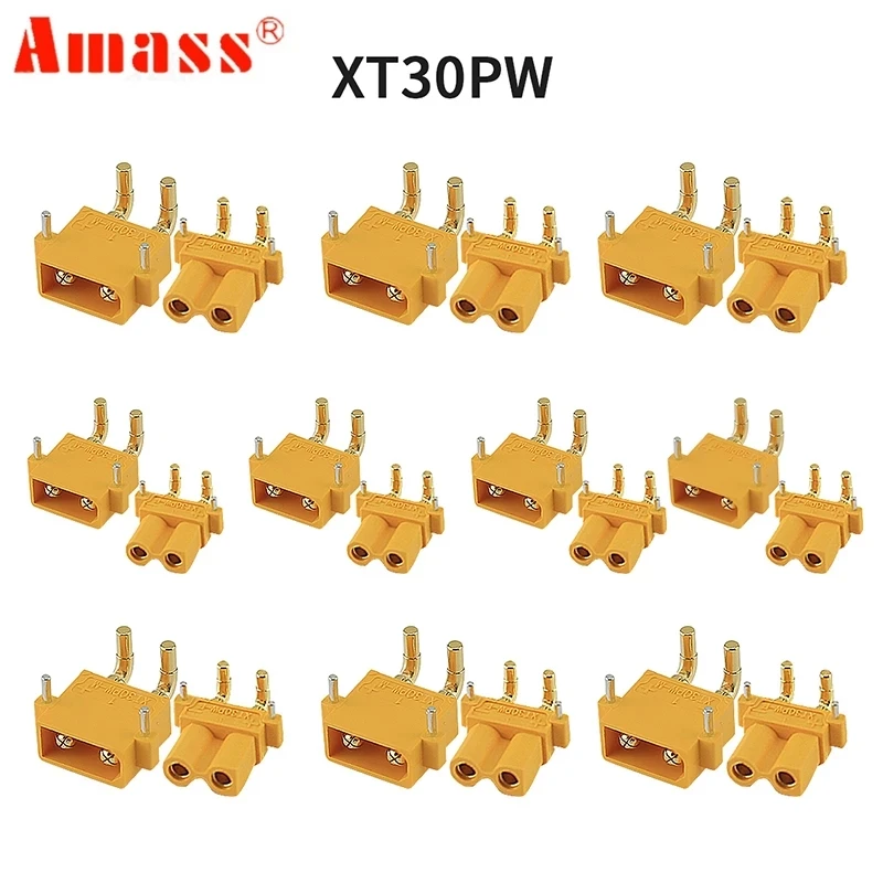 

10 Pairs Amass XT30 XT30PW Plug Connector Male and female Upgraded Female & Male Heat Shrink Gold Plated For FPV RC Drone Parts