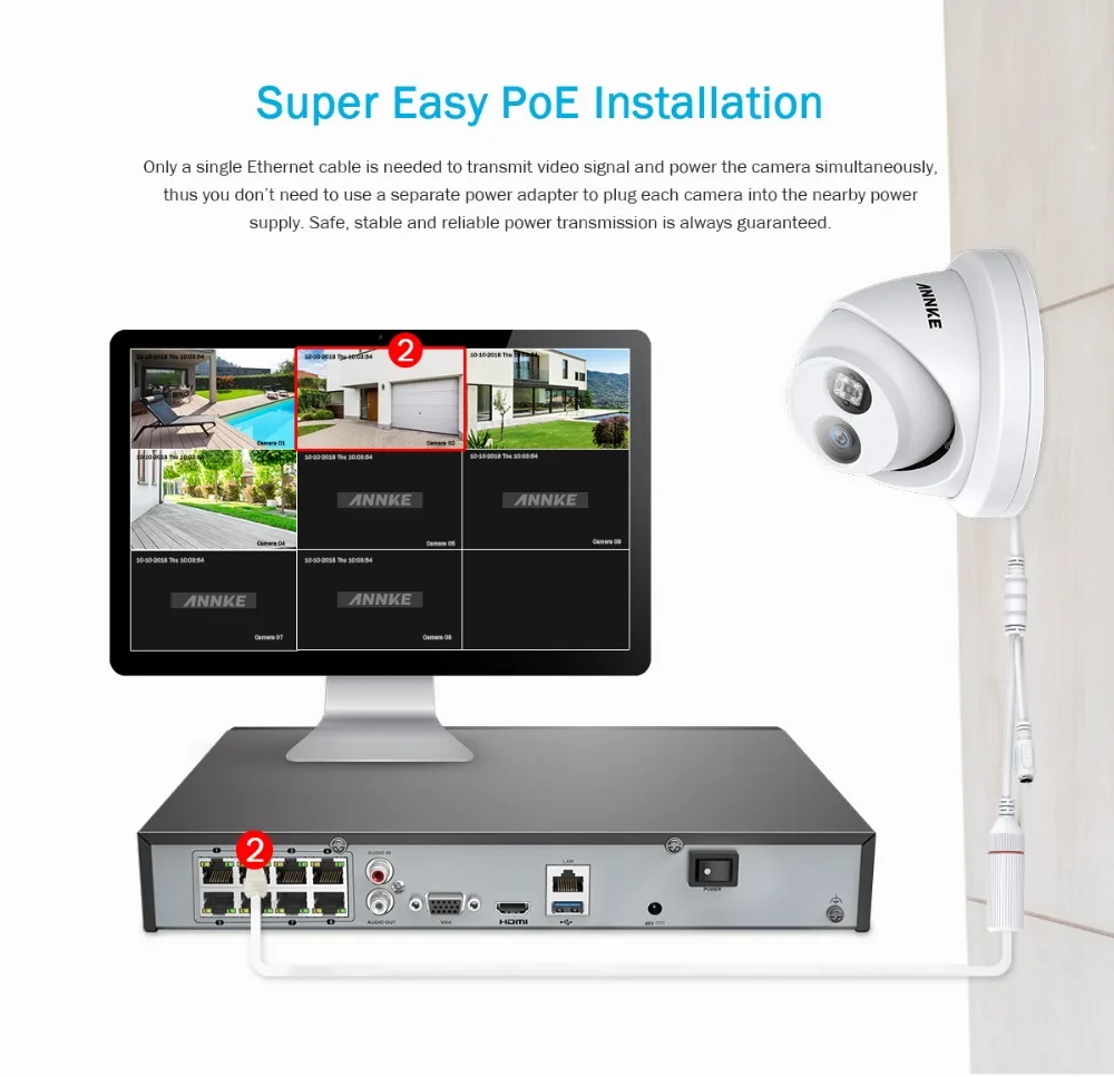 ANNKE 8CH 4K Ultra HD POE сетевая видео система безопасности 8MP H.265 NVR с 8 шт 8MP 30m EXIR ночного видения Всепогодная IP камера