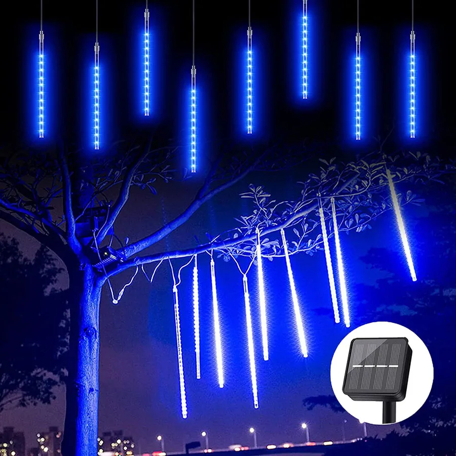 

Solar Meteor Shower Rain Lights 288LED 8 Tubes Outdoor Solar Falling Rain Drop Christmas Light for Wedding Party Patio Decor