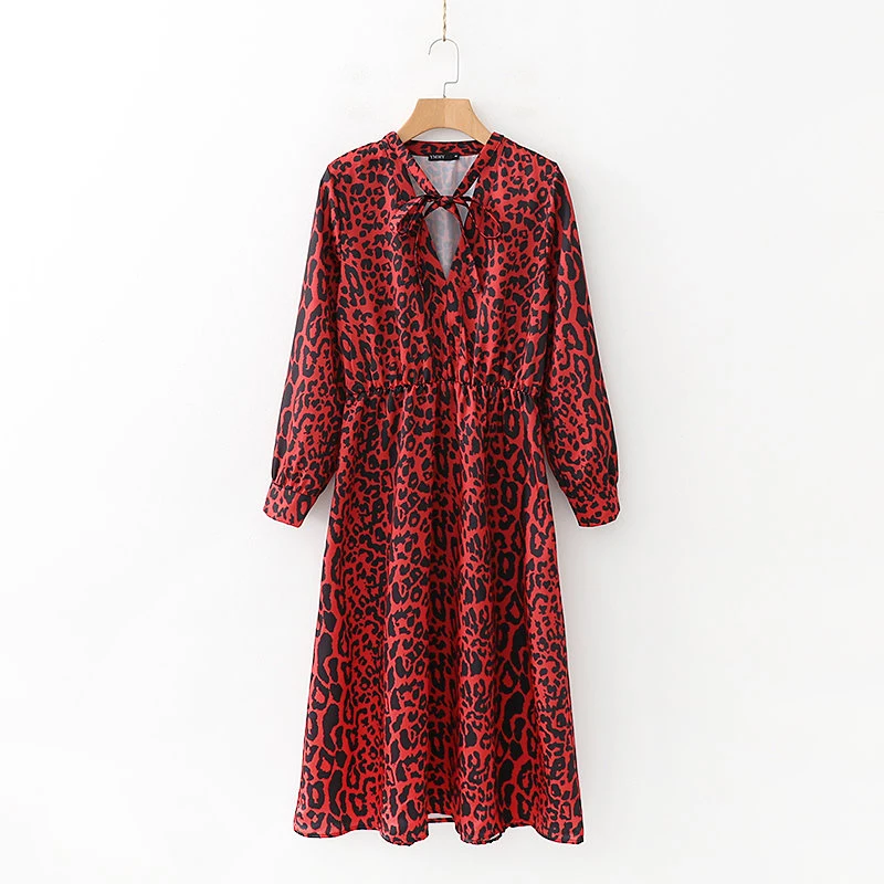 Длинное платье ZA осеннее модное женское 2019 винтажное леопардовое Платье с