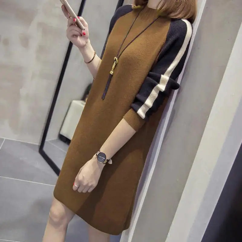 Женское трикотажное платье-свитер ATHVOTAR Зимний пуловер с длинным рукавом и