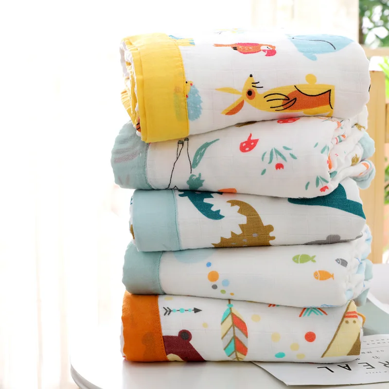 Muslin Swaddle Baby Blankets Swaddling 100% Cotton Wrap for Newborn Babies 6 Layer Bath Towel Blanket Bedding | Одеяла и пеленки
