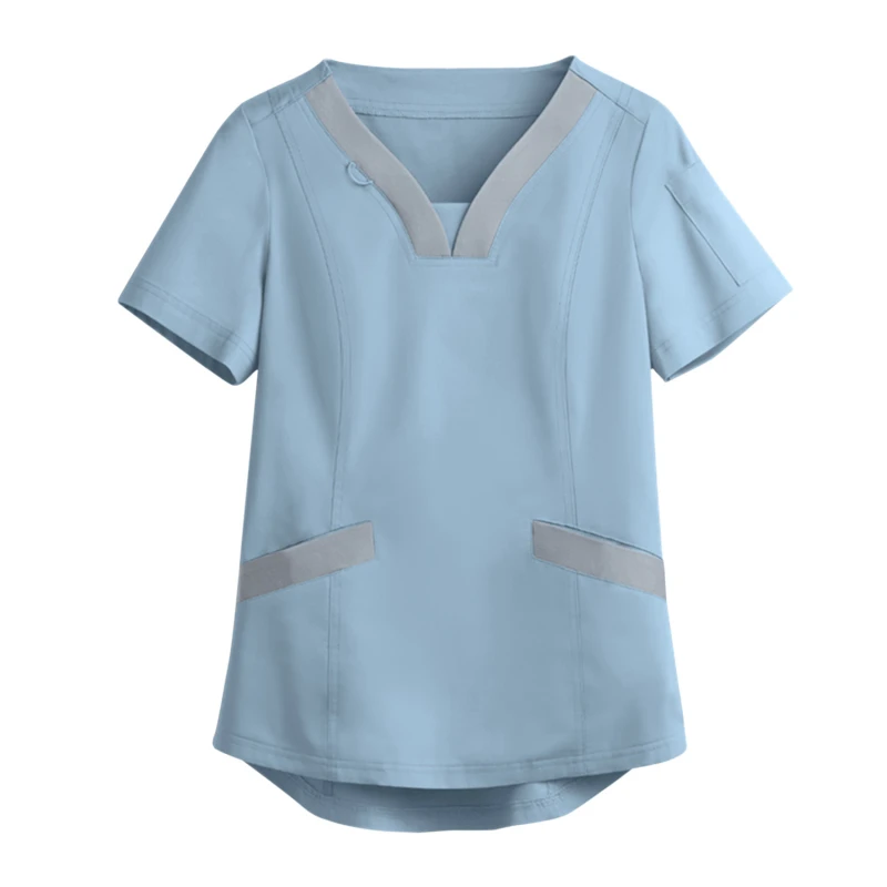 

Women Short Sleeve Beauty Uniform V-neck Scrubs Tops Spa Uniform Health Workers Working Scrub Tops Nurse gorro enfermera 2021