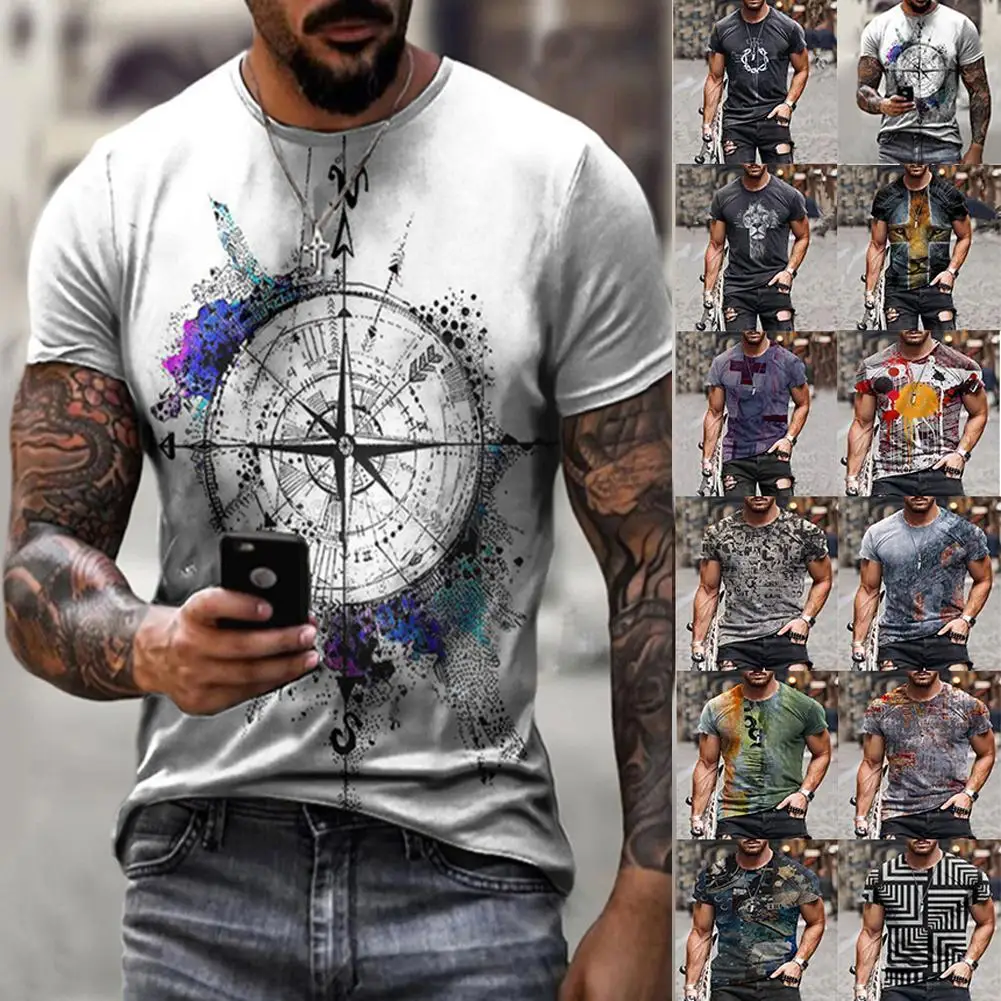 

Men's Summer 3D Printed Compass T-Shirt Hip-Hop Style Size Clothing Men S-4XL Short Sleeve O-Neck Cross Style Large T-Shirt S5A6