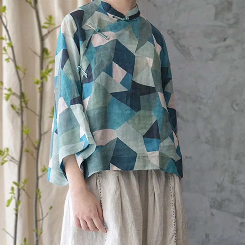 Блузка женская из рами с воротником-стойкой на пуговицах | Женская одежда