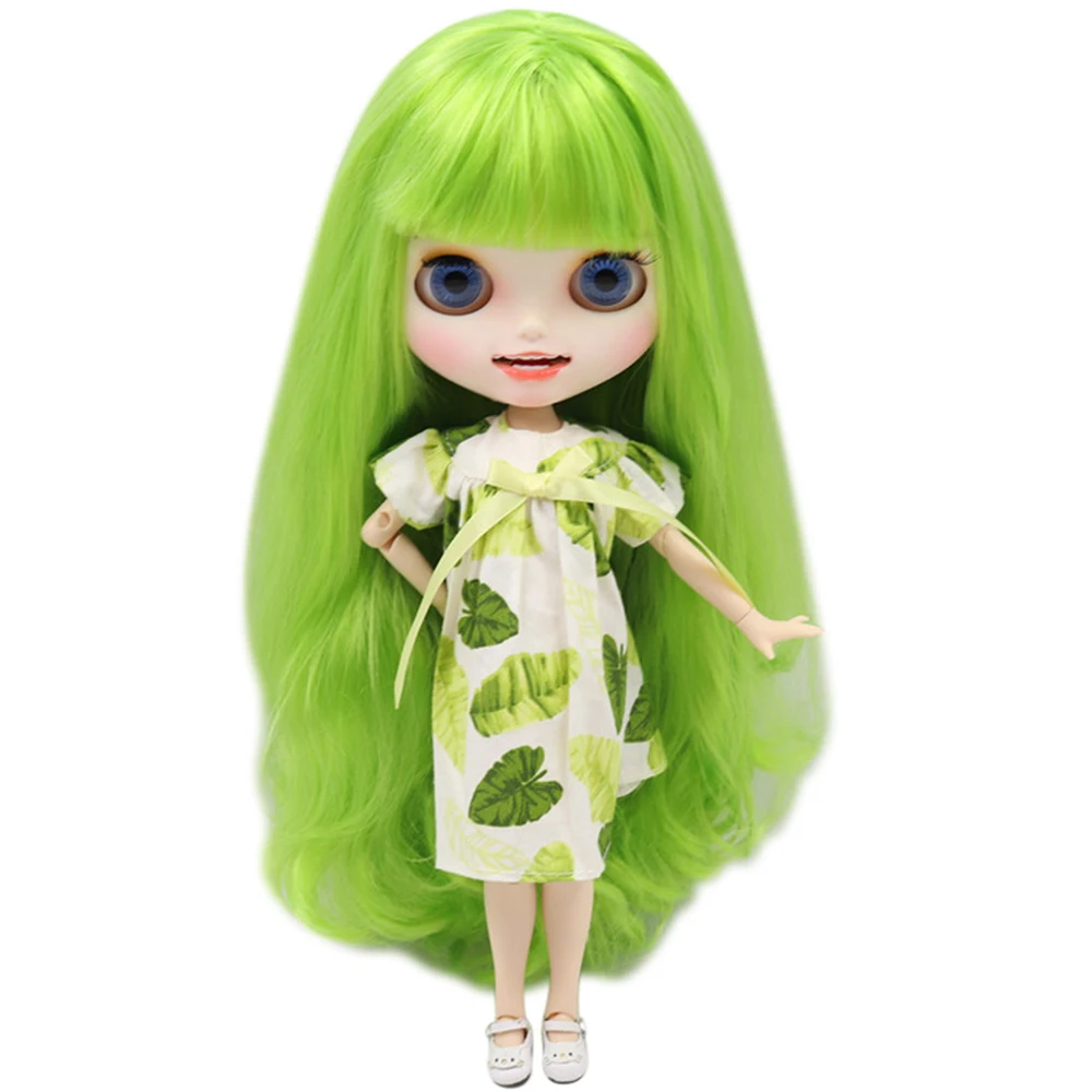 Кукла Blyth ICY DBS с резными губами открытым ртом матовым лицом зелеными волосами на