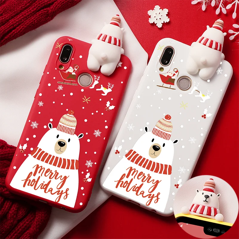 3D чехлы с полярным медведем лосем Санта Клаусом для huawei mate 10 20 30 P10 P20 P30 Lite Honor 9X Pro 8X 10i 20i P Smart Z рождественские чехлы