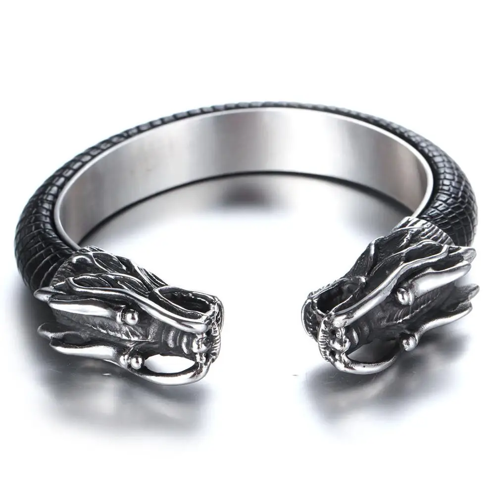 Мужской кожаный Браслет манжета из нержавеющей стали 316L с головой