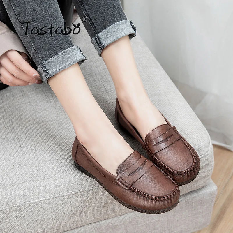 

Women 2021 Leather Shoes Moccasins Mother Loafers Soft Flats Casual Female Driving Ballet Footwear Grandma Shoes S8015