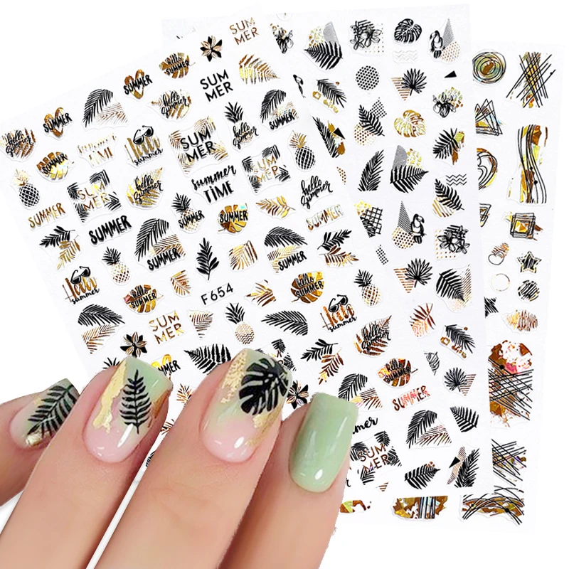 

Black Leaf 3D Sticker Nail Decals Maple Design Shinning Manicures Decoration Nail Art Slider Adhesive Tip Nail Accessories