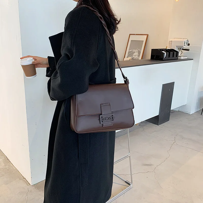 

Retro Solid Color Crossbody Bags For Women 2020 Luxury Designer PU Leather Shoulder Bag Fashion Large Capacity Ladies Handbags