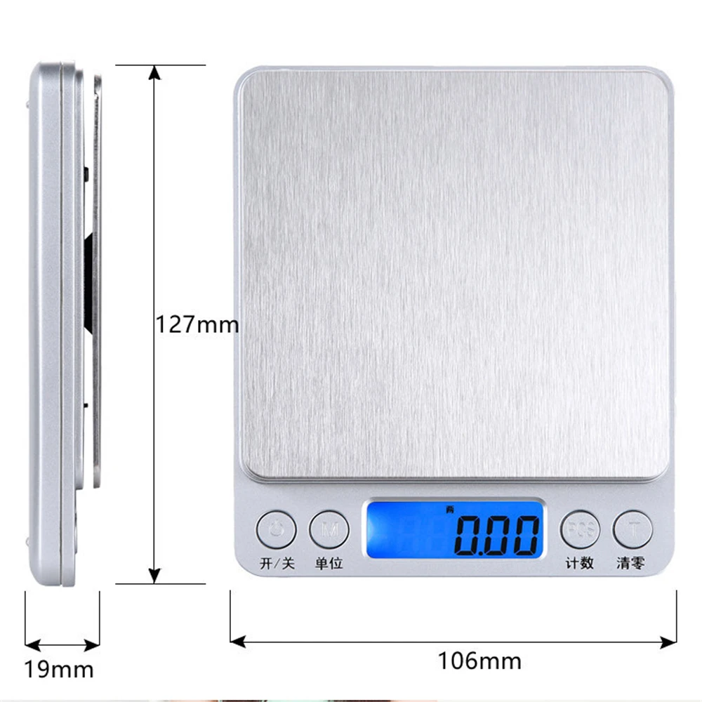 Цифровые кухонные весы водонепроницаемые для взвешивания продуктов в домашних условиях и кофейные электронные измерительные инструменты 3Кг/0.1г серебрянные.