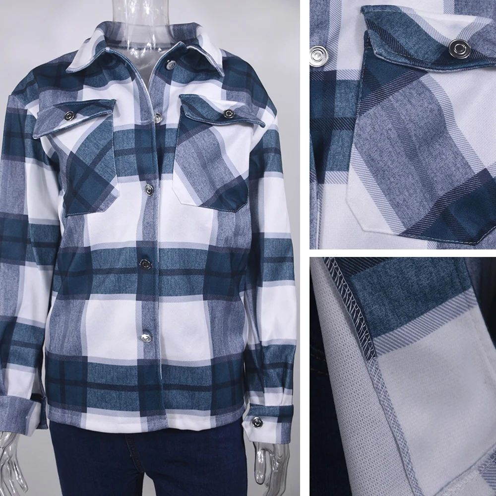 

Shirts for Women Plaid Long Sleeve Button Up Shirt Collared Tops and Blouse 2021 Autumn Winter Fashion Loose Casual Black White