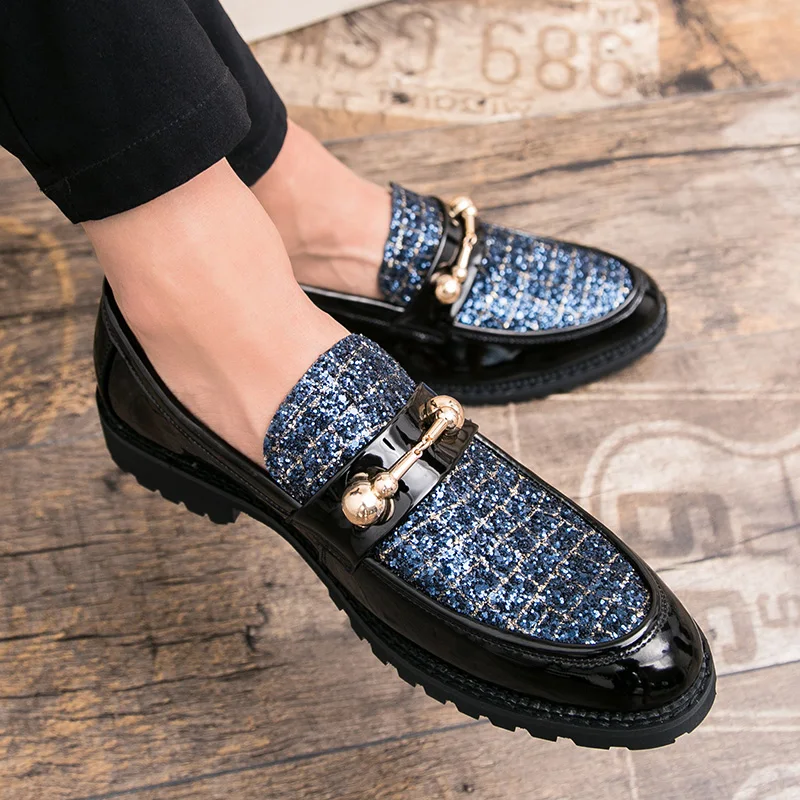 Leather Casual Shoes Men loafers Brand Metal Man Glitter club party Slip On Male gommino Driving Moccasins men | Обувь