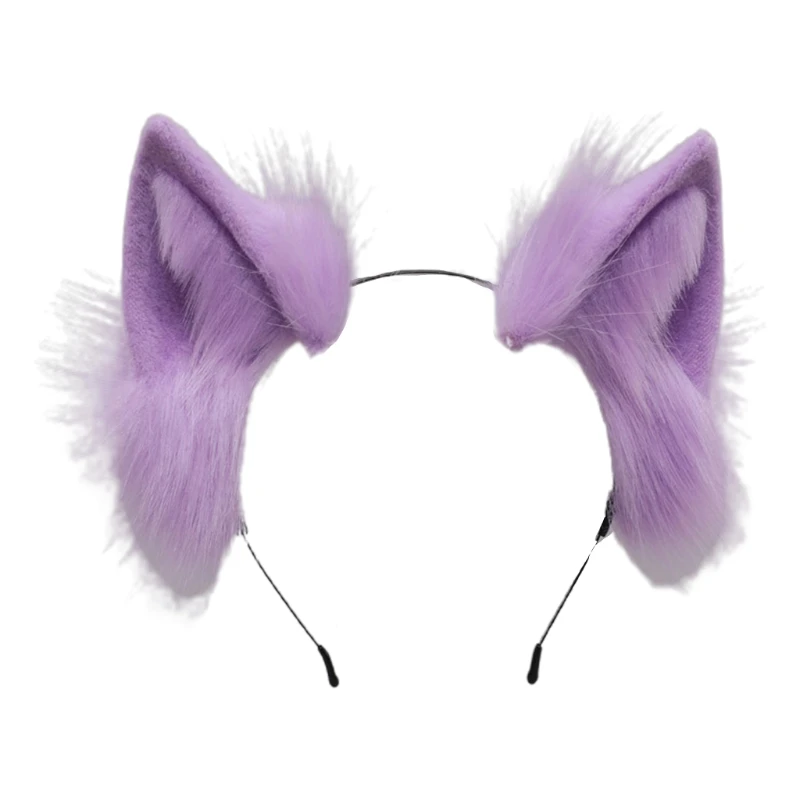 Handmade Cat Faux Fur Ears Headband Solid Color Fluffy Plush Animal Hair Hoop Anime Fancy Dress Party Cosplay Costume