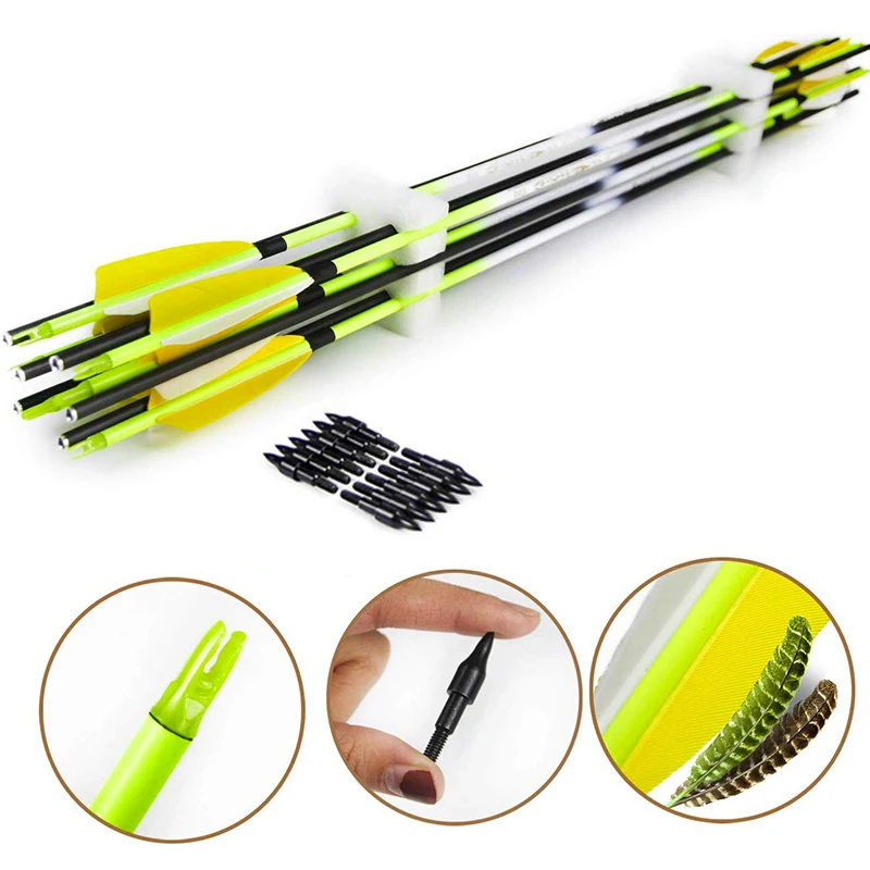 12 шт. inals Arrows Spine 300 340 400 500 600 30 &quotили 32&quot идентификатор вала 6 2 мм 5 дюймов турецкие