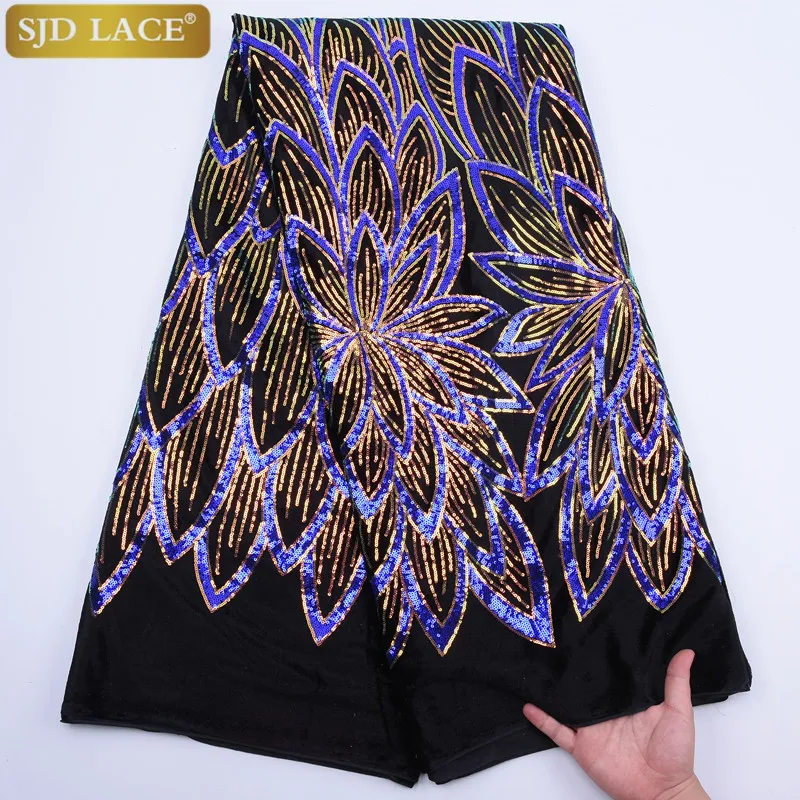 Нигерийская кружевная ткань 2019 Высококачественная Вельветовая с блестками