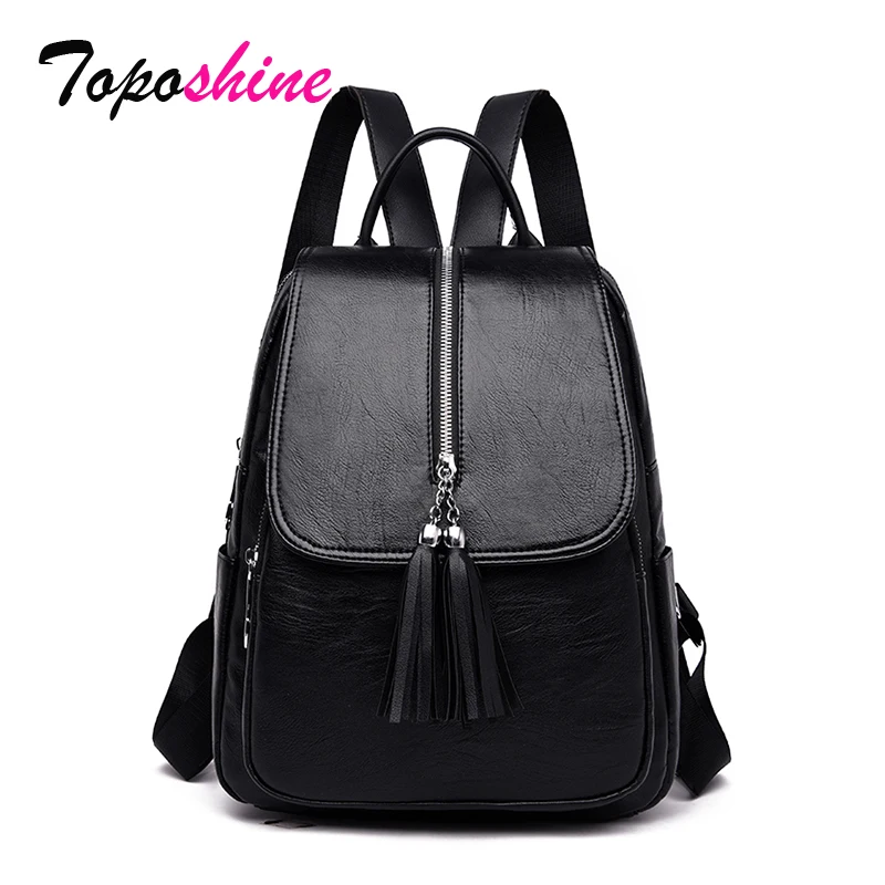 Toposhine женские черные рюкзаки из искусственной кожи, корейский маленький рюкзак для путешествий, Повседневная однотонная школьная сумка для студентов