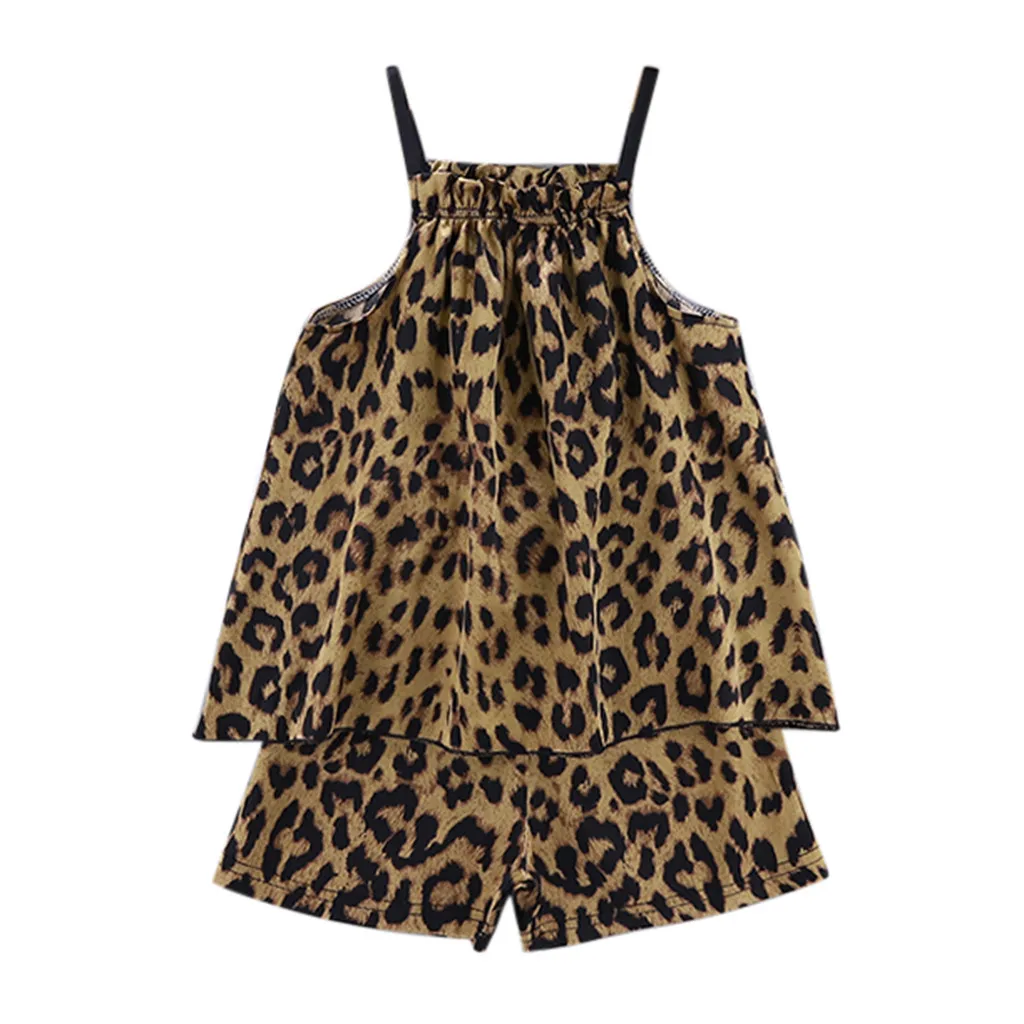 Одежда для маленьких девочек топы на подтяжках с леопардовым принтом + шорты