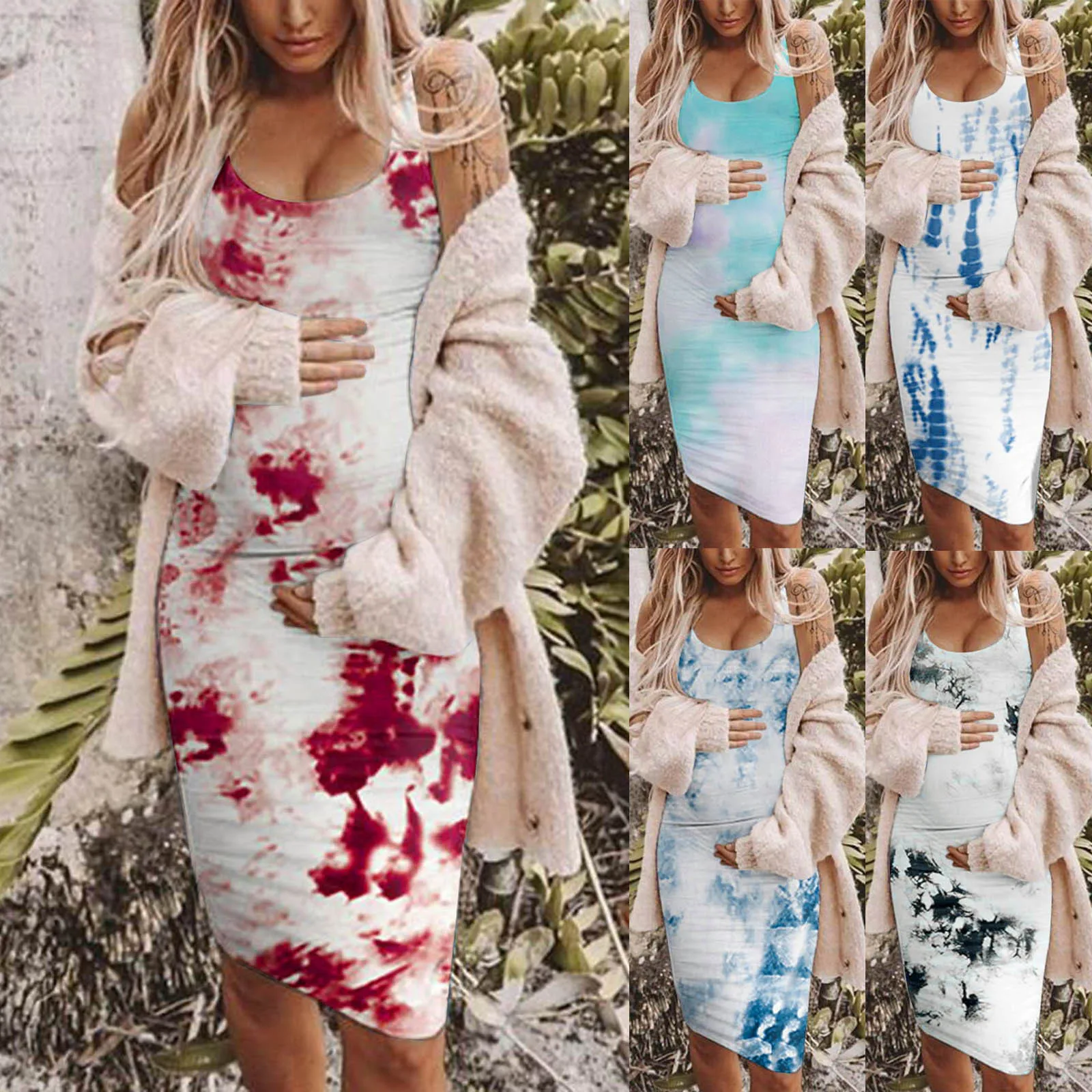

#New Maternity Dresses Women Fashion Print Round Neck Sleeveless Vest Maternity Dress Pregnant Photography Props Pregnancy Dress
