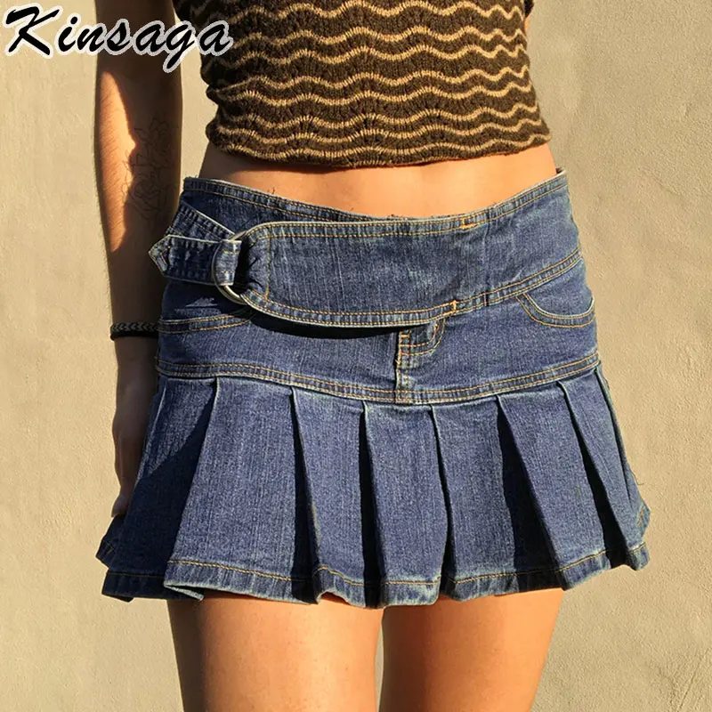 

Y2k Low Rise Mini Pleated Skirts Summer Street Indie Aesthetic Wrap Belt A-line Skort Women Korean Fashion Ruffles Short Skirt