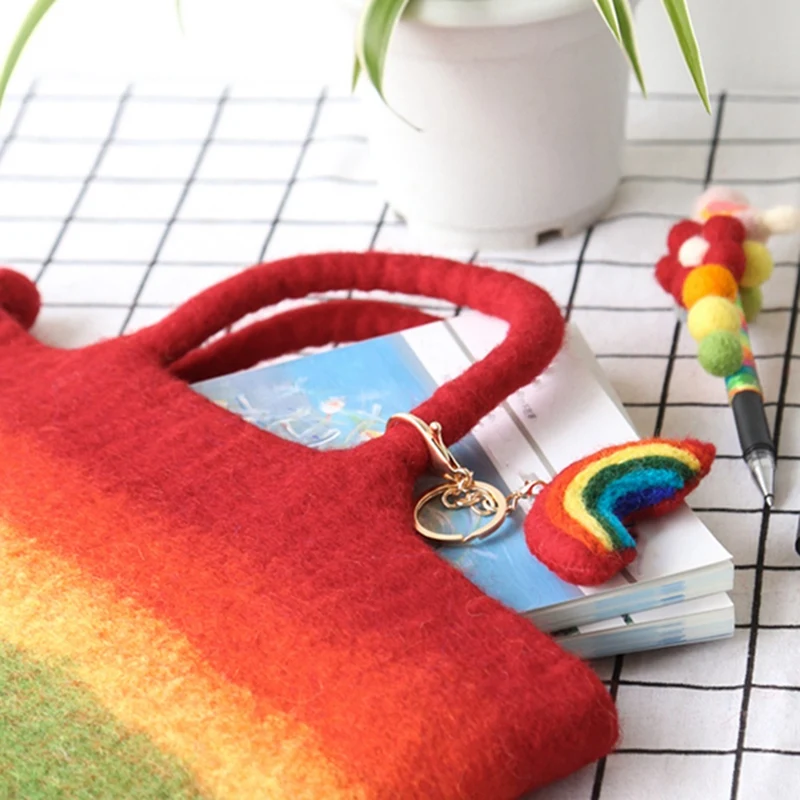 

Nepal Handmade Wool Felt Rainbow Big Bag Handbag Laptop Bag Female Bag Sen Female