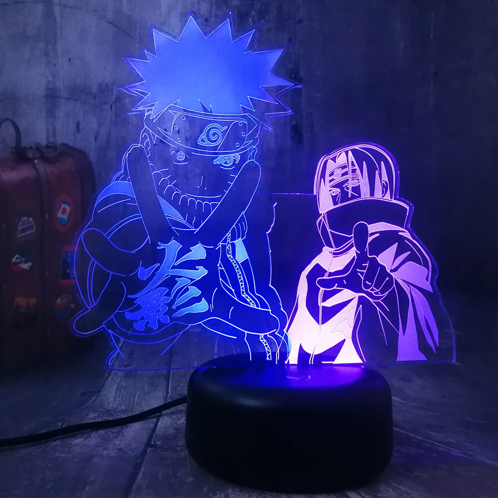 Фигурка Наруто удзумаки и Учиха Итачи 3d светильник 7 цветов меняющий