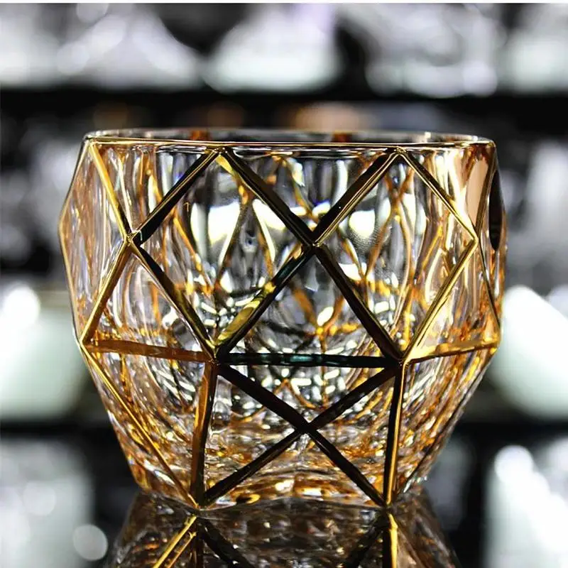 

European-style large-scale crystal glass drawing gold wine whiskey glass beer glass tea glass spirits glass brandy glass