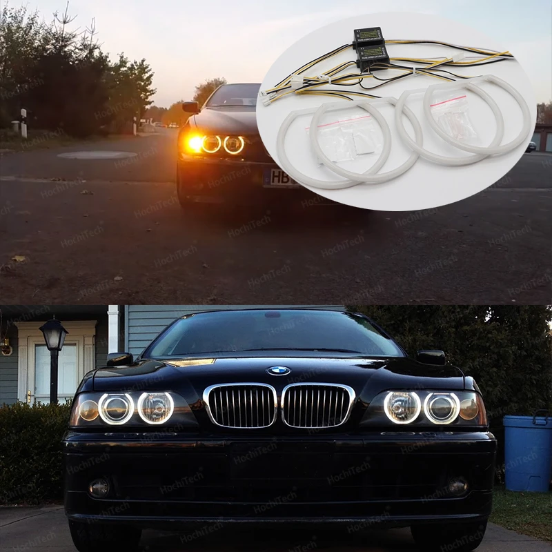 

Высококачественное двухцветное кольцо с ореолом для BMW 5 серии E39 525i 528i 530i 540i переключаемые хлопковые глаза ангела светильник-молочно-белые ...