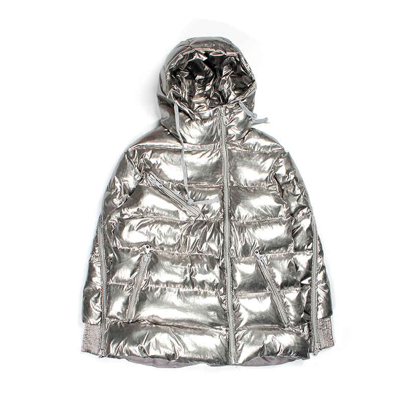 ZAVQS зимняя женская куртка 2020 Серебристые глянцевые хлопковые куртки женские