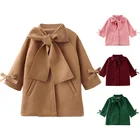 Куртка для маленьких девочек, осенне-зимнее шерстяное пальто, куртка для маленьких девочек, теплая шерстяная модная ветровка с бантом, ветровка, пальто для девочек