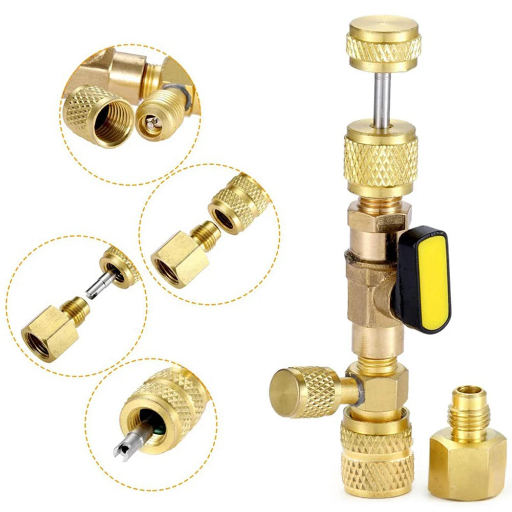 

Valve Core Remover Installer HVAC Valve Core Removal Tool With Dual 1/4 And 5/16 Service Ports Fit For R404A R407C R134A R12 R32