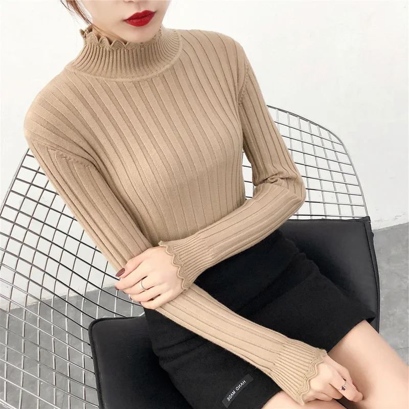 

Half Turtleneck Pullovers Sweater Women Autumn Winter Elasticity Casual Slim Female Basic Sweaters Solid Color Knitted Top Z306