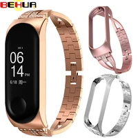 behua metal strap for xiaomi miband mi band 5 6 screwless smart watch band with case stainless steel wristband replacement strap