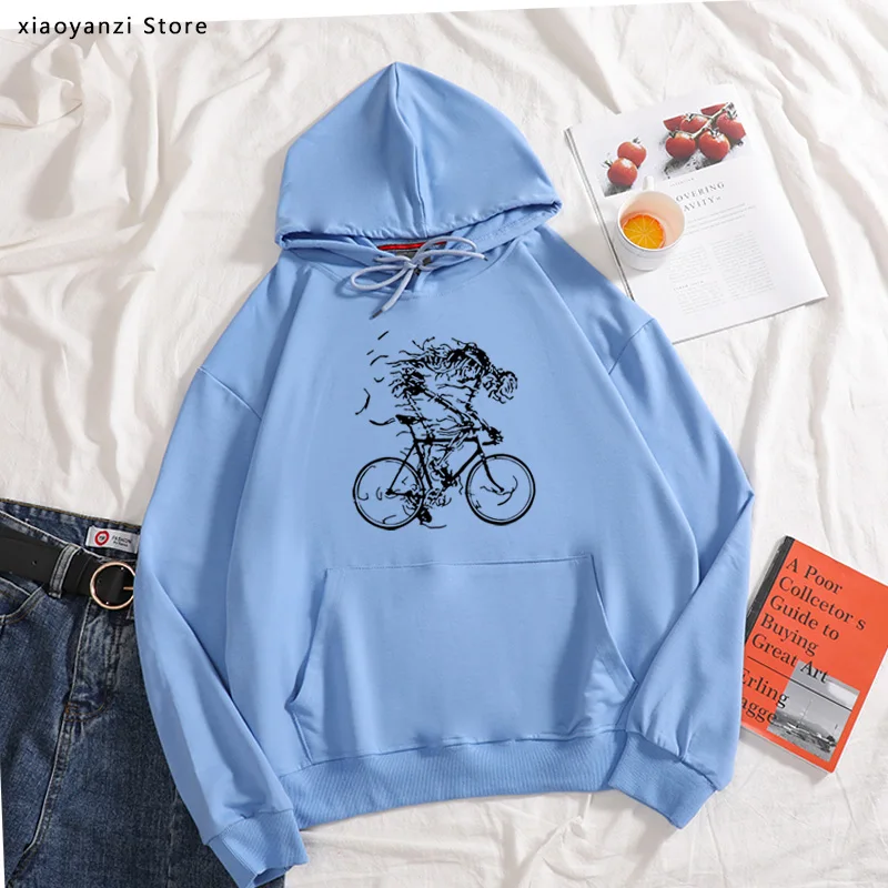 

Skeleton Skull Cycle women hoodies Graphic Tees Novelty unisex sweatshirts Cotton pullovers Funny Plus Size girls hoodies