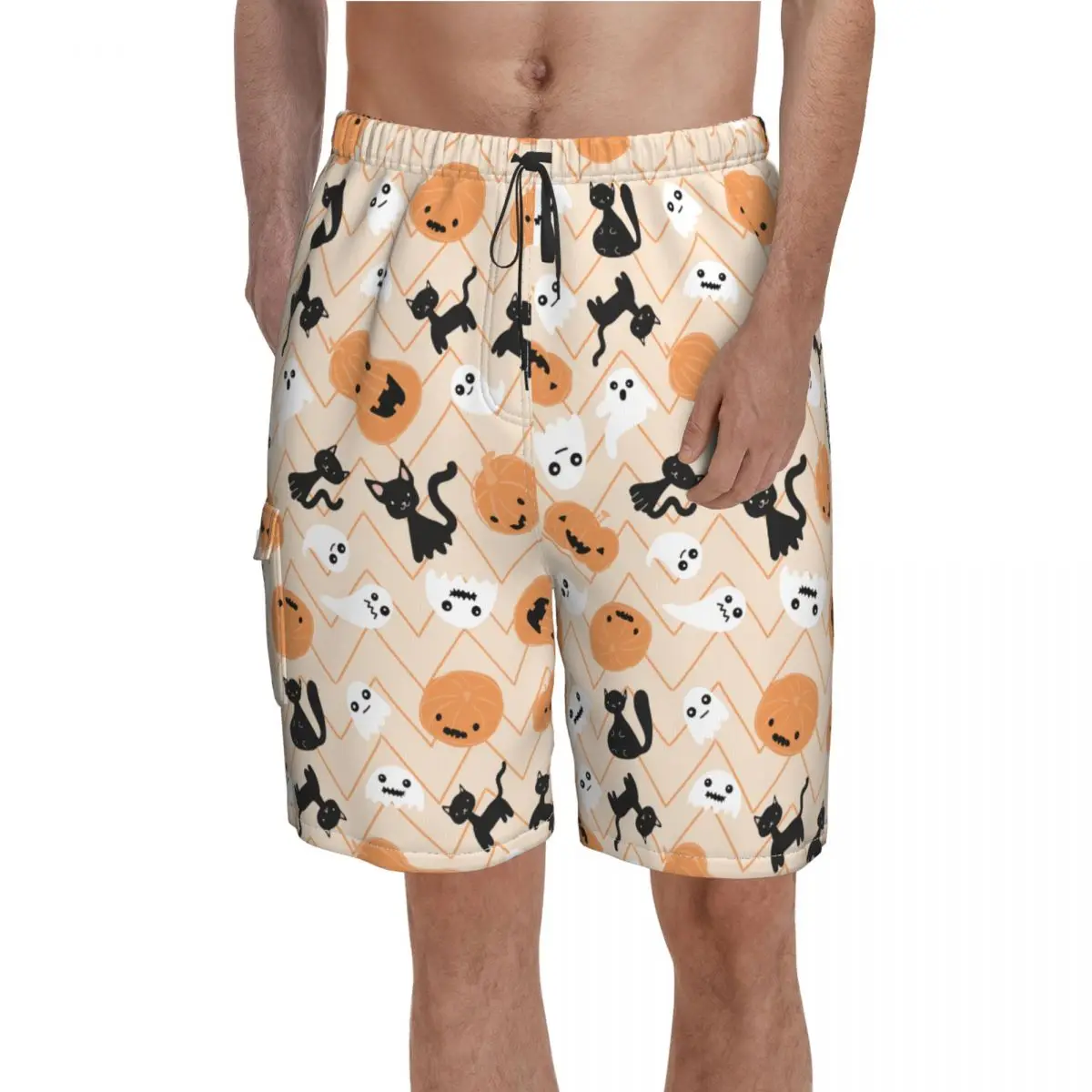 

Хэллоуин Тыква Кот жуткая доска шорты забавные плавки для плавания из полиэстера забавные мужские плавки для плавания