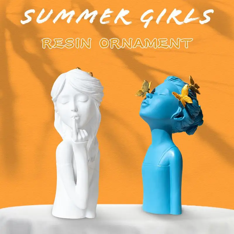 

2021 New Creative Nordic Ins Living Room Home Summer Girl Cartoon Resin Sculpture Statue Home Decoration Art Decoration