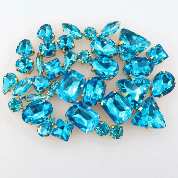 A4 Aquamarine 50 шт./пакет формы с золотым коготь Установка ясный и желейные конфеты стеклянные стразы цвета Кристалл пришить стразы торжественное платье, обуви, сумок и diy кружевной отделкой - Цвет: A4 Aquamarine